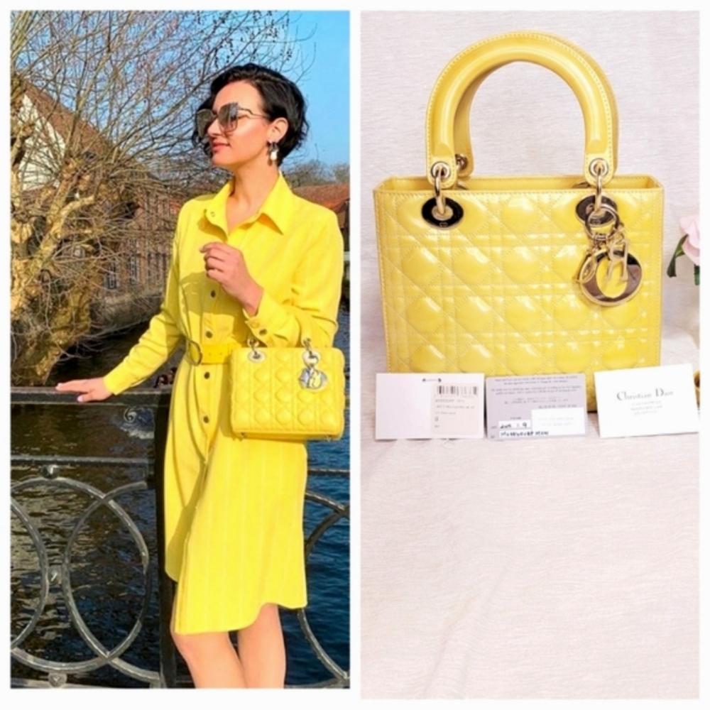 COA CHRISTIAN DIOR Cannage Quilted Patent Leather Medium Lady Dior Bag